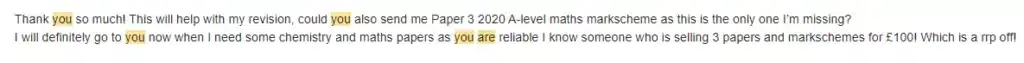 Testimonials from successful exam takers who used Tyrion Papers' resources to prepare for their Edexcel, OCR, and AQA exams, as received via email.