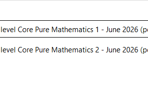 Two PDF download links: 2606 9FM0-01 A level Core Pure Mathematics 1 — June 2026 (pdf) and 2606 9FM0-02 A level Core Pure Mathematics 2 — June 2026 (pdf)