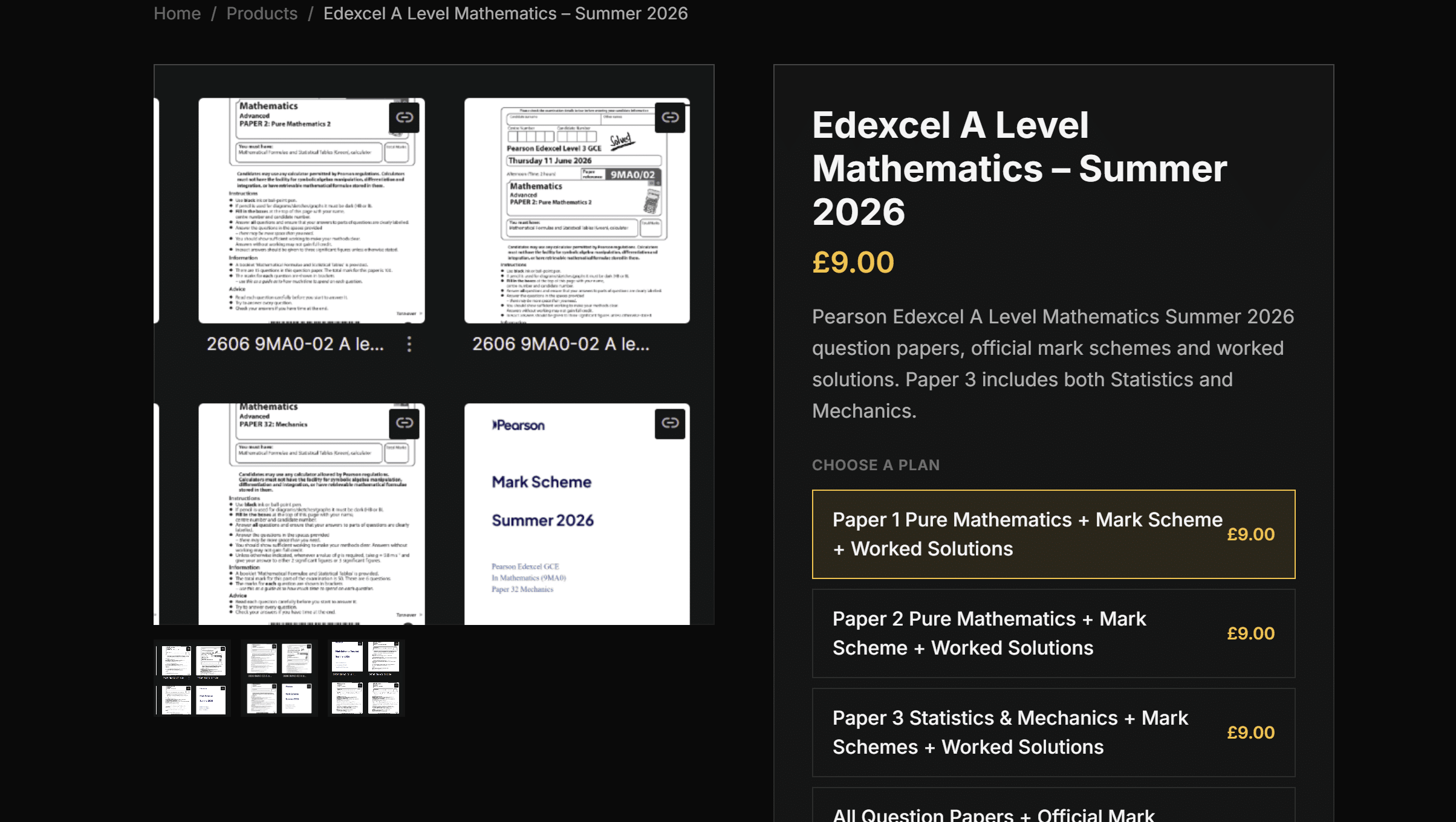 Tyrion Papers Komerza product page showing product previews and purchase-plan options