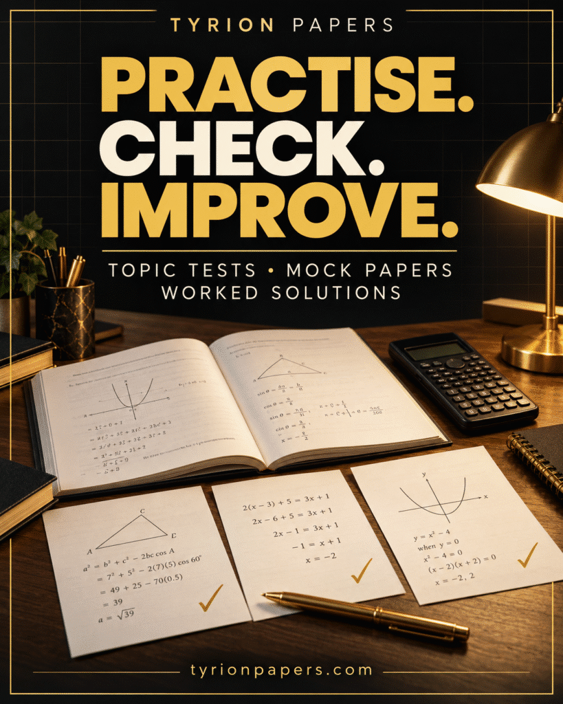 Practise, check and improve with topic tests, mock papers and worked solutions from Tyrion Papers.