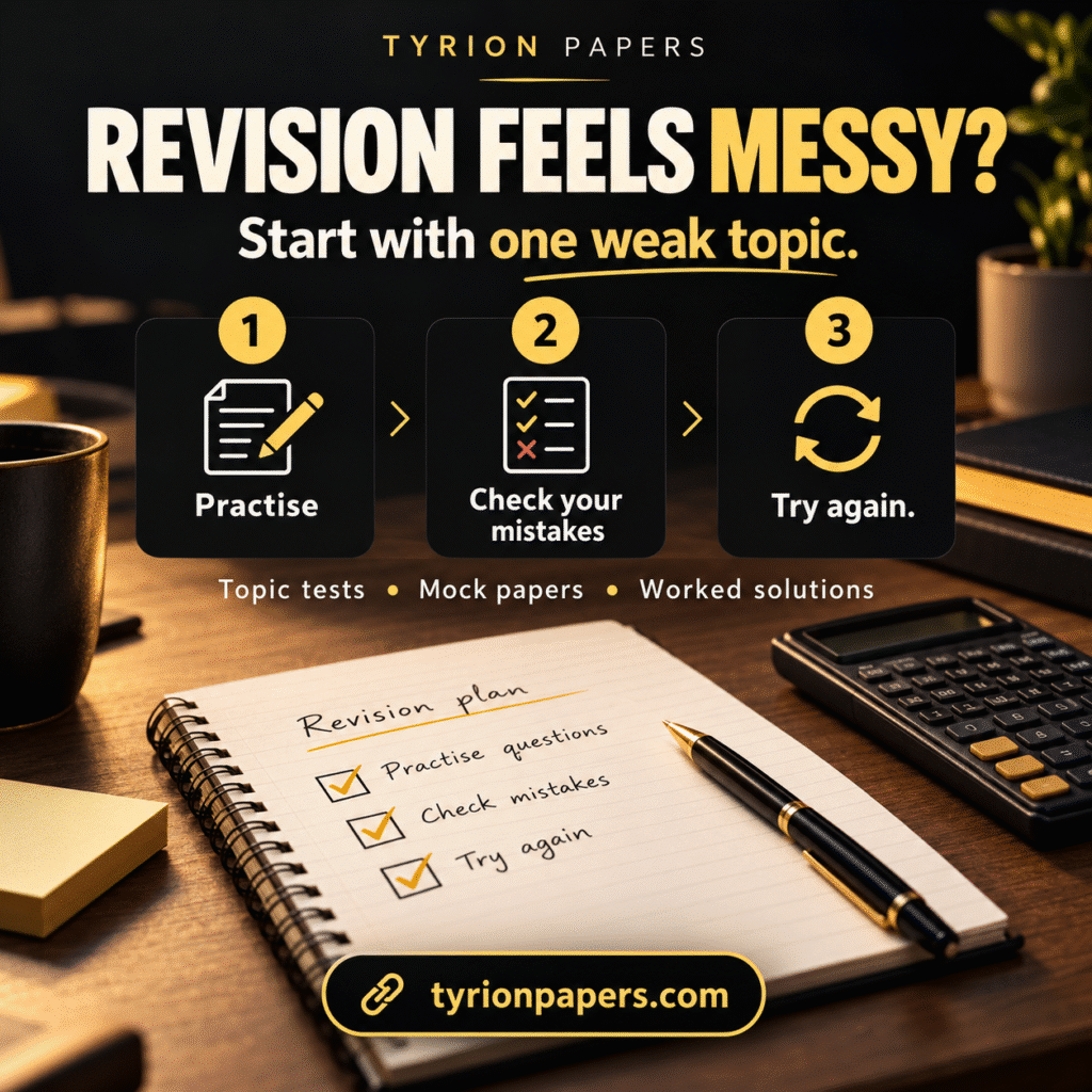 Revision feels messy? Start with one weak topic: practise, check your mistakes and try again.